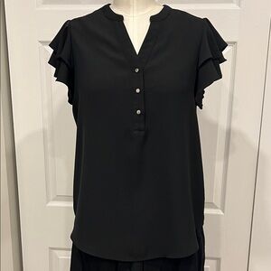 Zac & Rachel Black Buttoned Blouse with Ruffle Sleeves